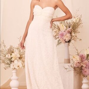 LULU'S Met Your Match Cream Strapless Ruched Maxi Dress NWT